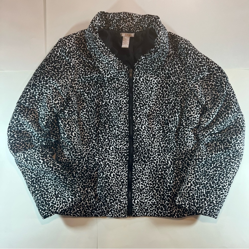 Zoe D Black & White Pebble Geo Print Short Fitted Quilted Jacket Womens Large